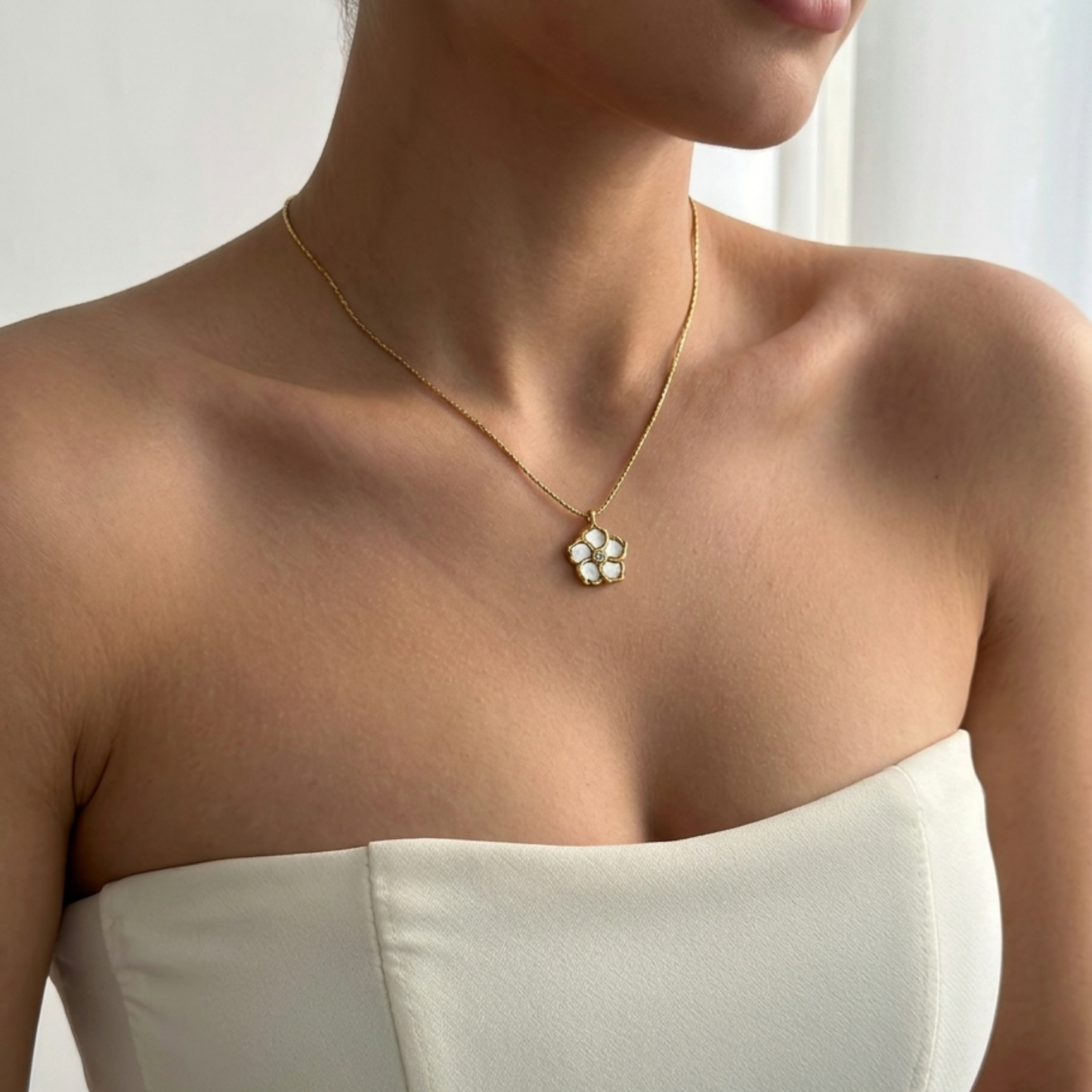White Blossom Flower Pendant Necklace