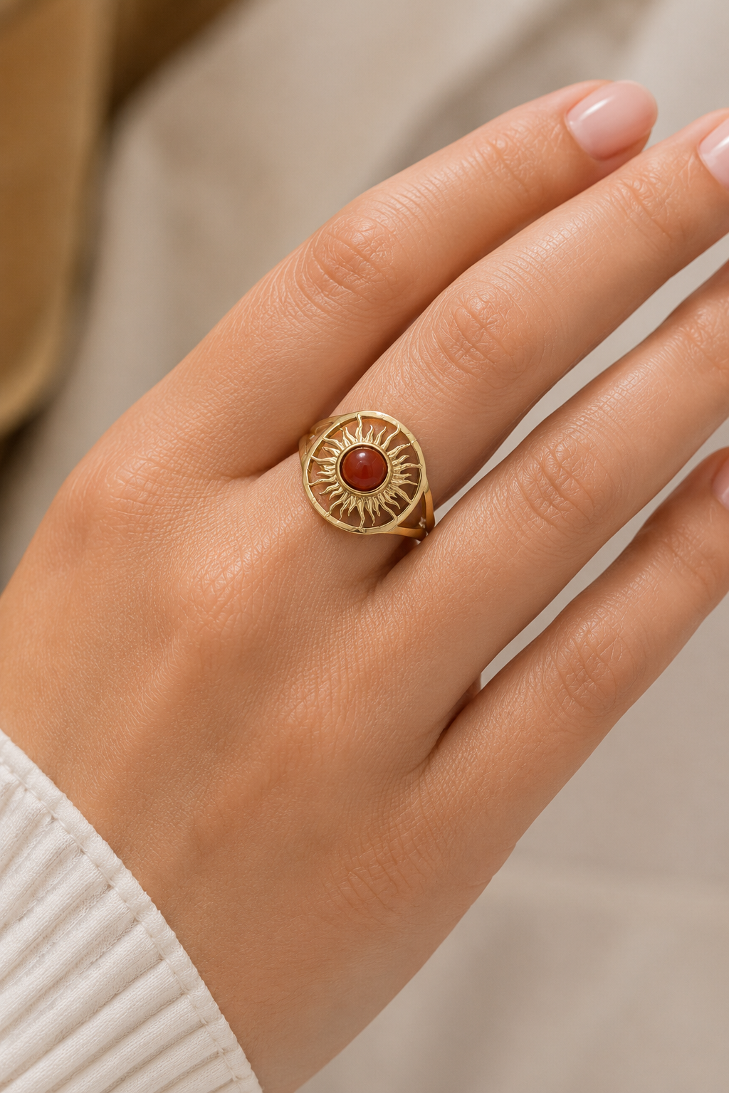 Sunburst Red Stone Ring