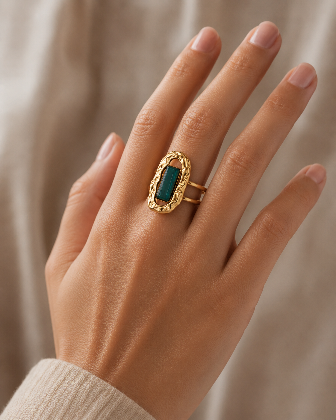 Textured Emerald Ring