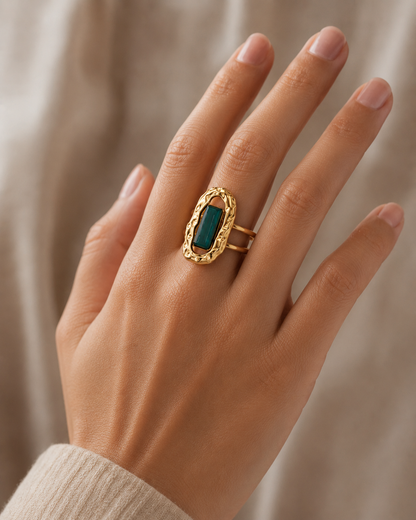 Textured Emerald Ring