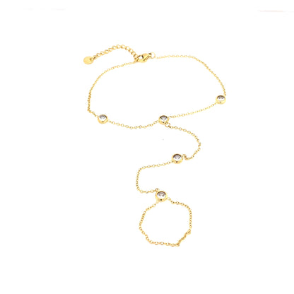 Gold Bezel CZ Hand Chain Bracelet
