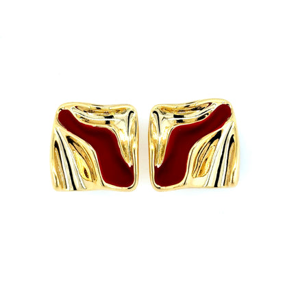 Crimson Wave Stud Earrings