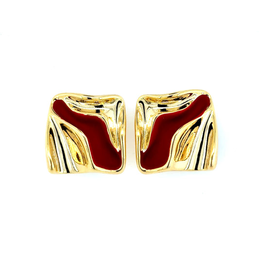 Crimson Wave Stud Earrings