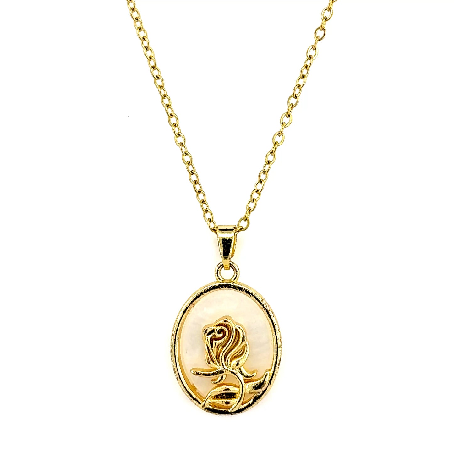 Rose Mother of Pearl Oval Pendant Necklace