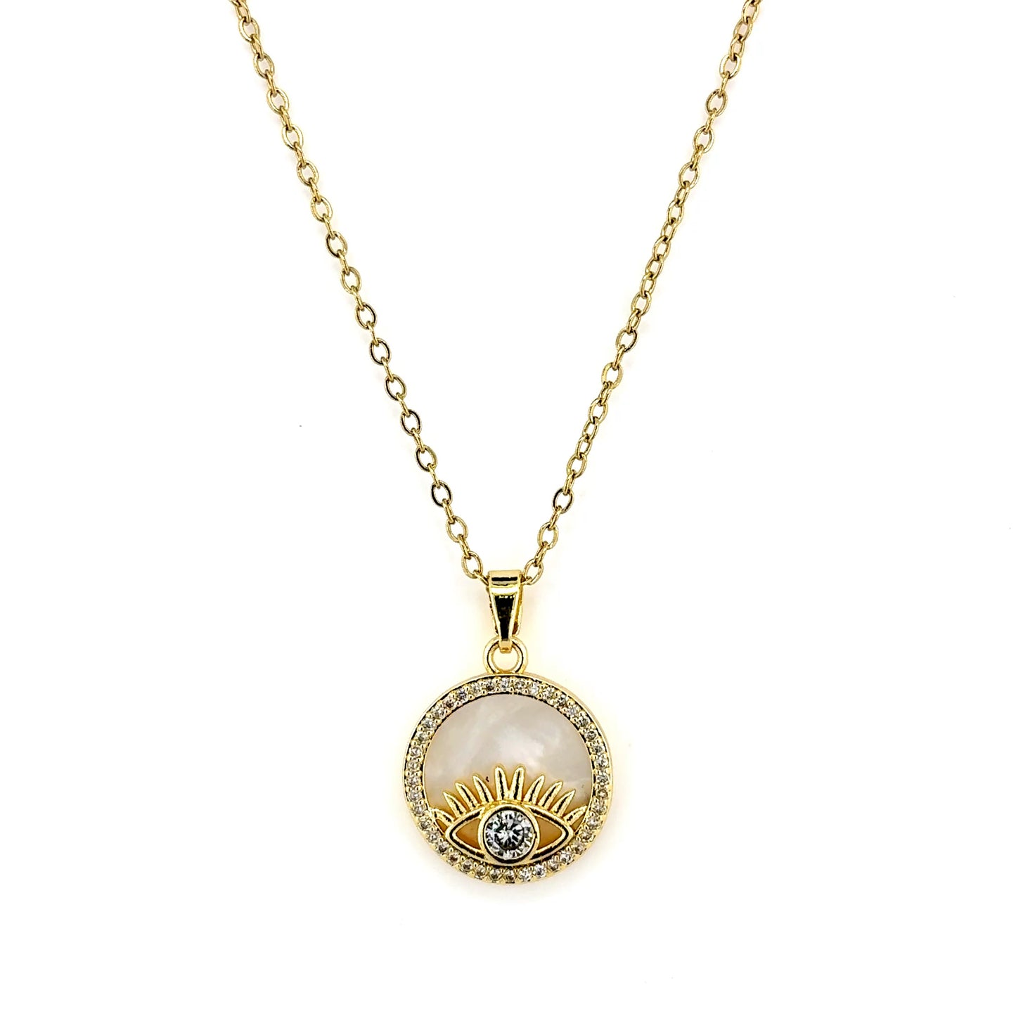 Evil Eye Mother of Pearl Pendant Necklace