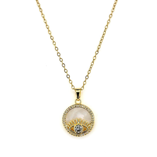 Evil Eye Mother of Pearl Pendant Necklace