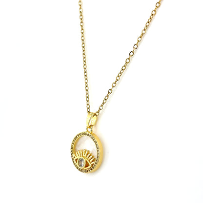Evil Eye Mother of Pearl Pendant Necklace