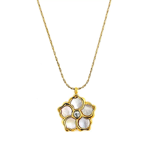 White Blossom Flower Pendant Necklace