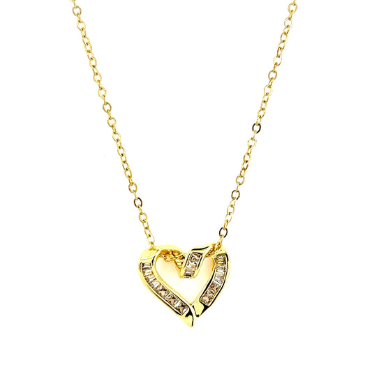 Open Heart Baguette Pendant Necklace