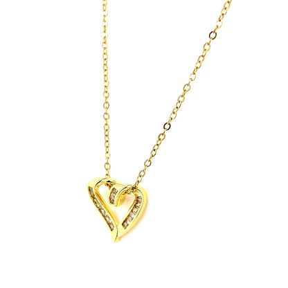 Open Heart Baguette Pendant Necklace