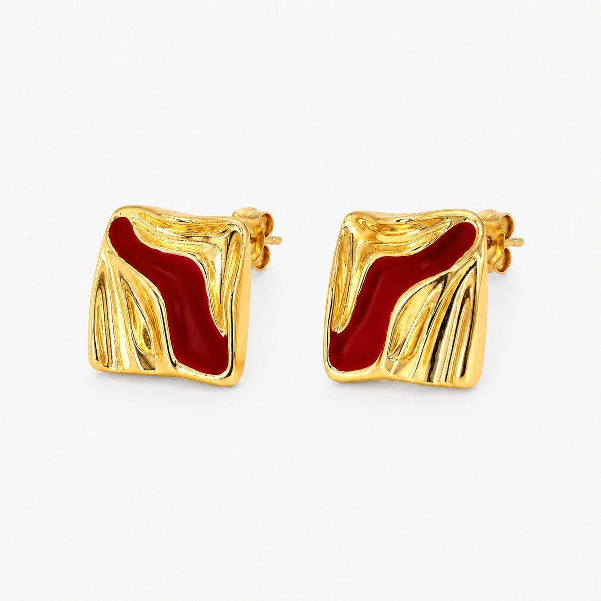 Crimson Wave Stud Earrings
