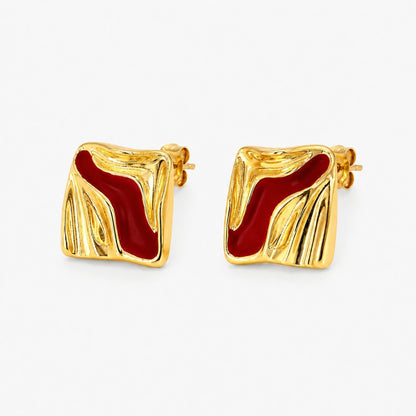 Crimson Wave Stud Earrings