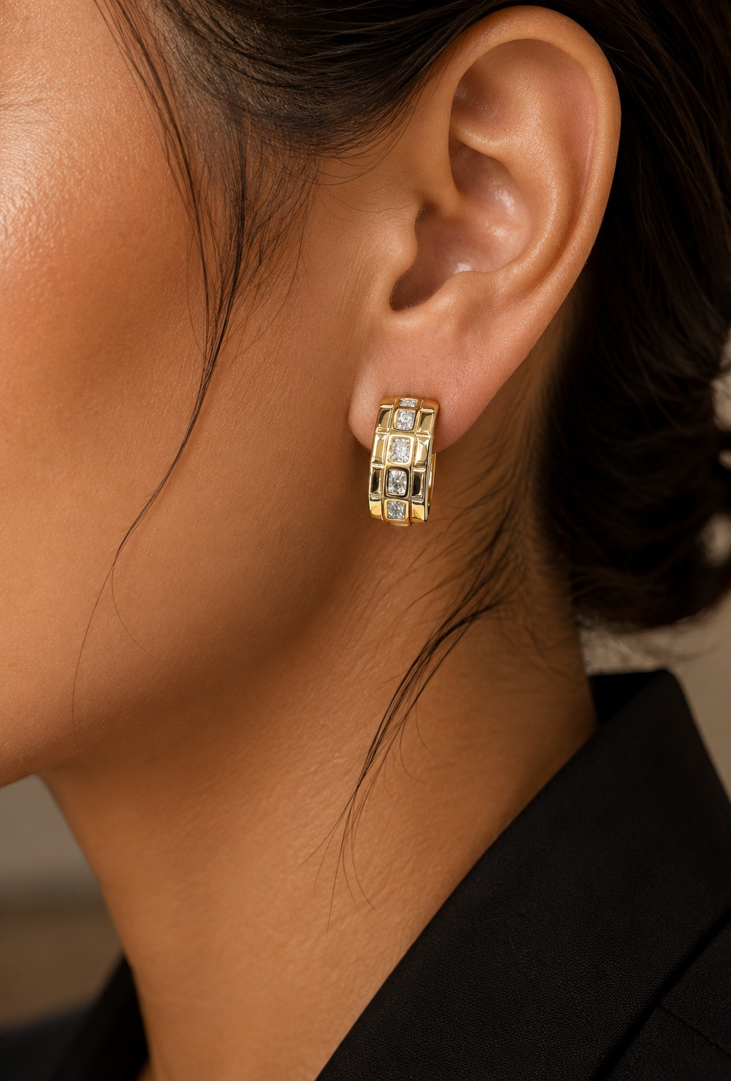 Baguette CZ Channel Half Hoop Earrings