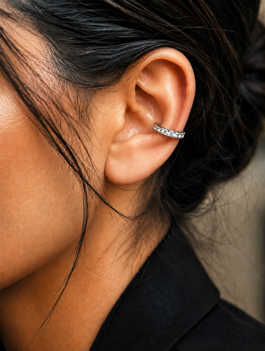 Princess Cut CZ White Gold Ear Cuff