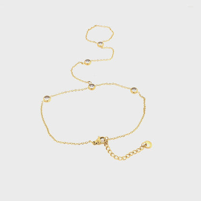 Gold Bezel CZ Hand Chain Bracelet