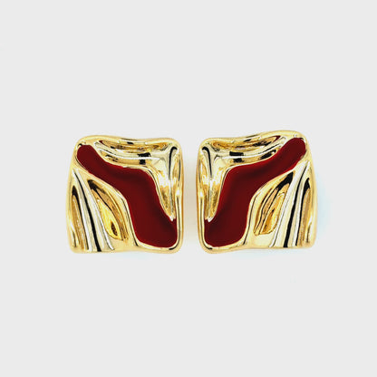 Crimson Wave Stud Earrings