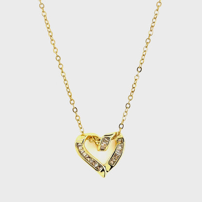 Open Heart Baguette Pendant Necklace